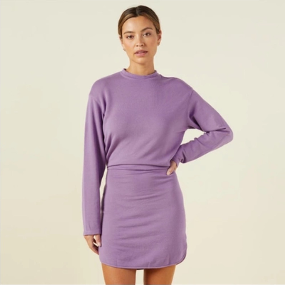 Monrow Supersoft Fleece Sweatshirt Dress in Aster Purple